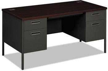 HON® Metro Classic Series Double Pedestal Desk Flush Panel, 60" x 30" 29.5", Mahogany/Charcoal