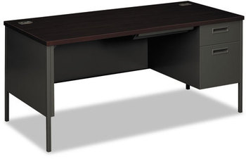 HON® Metro Classic Series Single Pedestal "L" Workstation Desk Right 66" x 30" 29.5", Mahogany/Charcoal