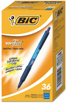 BIC® Soft Feel® Retractable Ballpoint Pen,  Blue, 1mm, Medium, 36/Pack