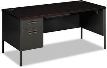 HON® Metro Classic Series Single Pedestal "L" Workstation Desk Left 66" x 30" 29.5", Mahogany/Charcoal