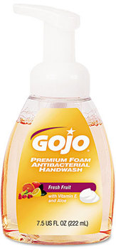 GOJO® Premium Foam Antibacterial Hand Wash in Foamer Bottles with Pumps. 7.5 oz. Fresh Fruit scent. 6/Carton.