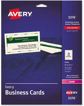 Avery® Printable Microperforated Business Cards with Sure Feed® Technology w/Sure Laser, 2 x 3.5, Ivory, 250 10/Sheet, 25 Sheets/Pack