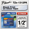 A Picture of product BRT-TZE1312 Brother P-Touch® TZe Series Standard Adhesive Laminated Labeling Tape,  1/2w, Black on Clear, 2/Pack