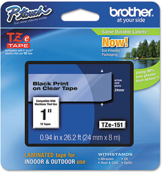 Brother P-Touch® TZe Series Standard Adhesive Laminated Labeling Tape,  1w, Black on Clear