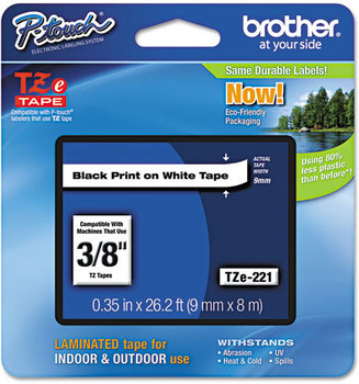 Brother P-Touch® TZe Series Standard Adhesive Laminated Labeling Tape,  3/8w, Black on White