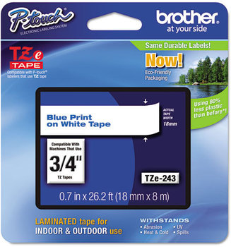 Brother P-Touch® TZe Series Standard Adhesive Laminated Labeling Tape,  3/4w, Blue on White