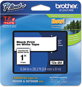 Brother P-Touch® TZe Series Standard Adhesive Laminated Labeling Tape,  1w, Black on White