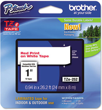 Brother P-Touch® TZe Series Standard Adhesive Laminated Labeling Tape,  1w, Red on White