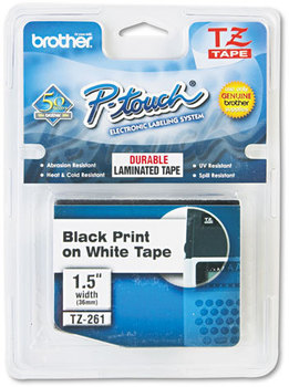 Brother P-Touch® TZe Series Standard Adhesive Laminated Labeling Tape,  1-1/2w, Black on White