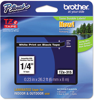 Brother P-Touch® TZe Series Standard Adhesive Laminated Labeling Tape,  1/4w, White on Black