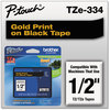 A Picture of product BRT-TZE334 Brother P-Touch® TZe Series Standard Adhesive Laminated Labeling Tape,  1/2w, Gold on Black