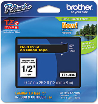 Brother P-Touch® TZe Series Standard Adhesive Laminated Labeling Tape,  1/2w, Gold on Black