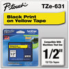 A Picture of product BRT-TZE631 Brother P-Touch® TZe Series Standard Adhesive Laminated Labeling Tape,  1/2w, Black on Yellow