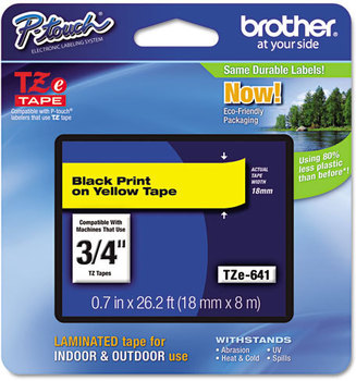 Brother P-Touch® TZe Series Standard Adhesive Laminated Labeling Tape,  3/4w, Black on Yellow