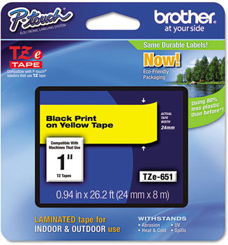 Brother P-Touch® TZe Series Standard Adhesive Laminated Labeling Tape,  1w, Black on Yellow