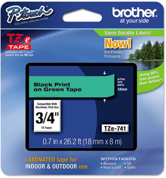 Brother P-Touch® TZe Series Standard Adhesive Laminated Labeling Tape,  0.7", Black on Green