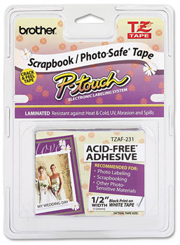 Brother P-Touch® TZ Series Photo and Scrapbook Safe Tape,  1/2w, Black on White