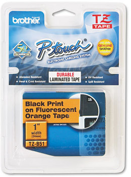 Brother P-Touch® TZe Series Standard Adhesive Laminated Labeling Tape,  1w, Black on Fluorescent Orange