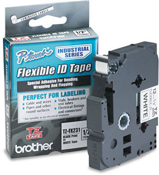 Brother P-Touch® TZe Flexible ID Laminated Labeling Tape,  1/2in x 26.2ft, Black on White