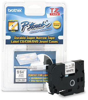 Brother P-Touch® TZ Series Super-Narrow Non-Laminated Labeling Tape,  1/8w, Black on White