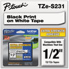 A Picture of product BRT-TZES231 Brother P-Touch® TZe Series Extra-Strength Adhesive Laminated Labeling Tape,  1/2w, Black on White