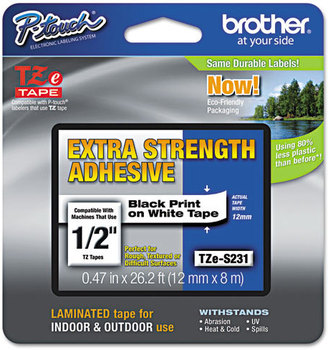 Brother P-Touch® TZe Series Extra-Strength Adhesive Laminated Labeling Tape,  1/2w, Black on White