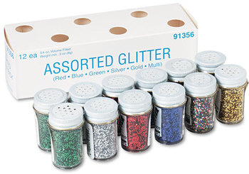 Pacon® Spectra® Glitter,  .04 Hexagon Crystals, Assorted, .75 oz Shaker-Top Jar, 12/Pack