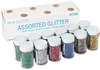 A Picture of product PAC-91356 Pacon® Spectra® Glitter,  .04 Hexagon Crystals, Assorted, .75 oz Shaker-Top Jar, 12/Pack