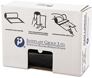 Inteplast Group High-Density Commercial Can Liners Value Pack,  40 x 46, 45gal, 22mic, Black, 25/Roll, 6 Rolls/Carton