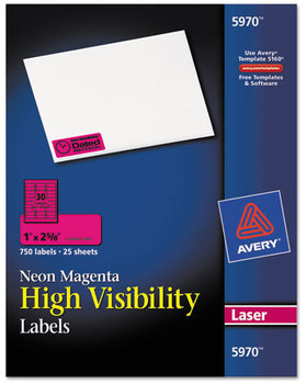 Avery® High-Visibility ID Labels Permanent Laser 1 x 2.63, Neon Magenta, 750/Pack
