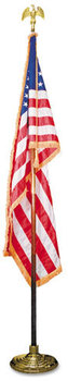 Advantus® Deluxe U.S. Flag and Staff Set,  8 ft Oak Staff, 2" Gold Fringe, 7" Goldtone Eagle