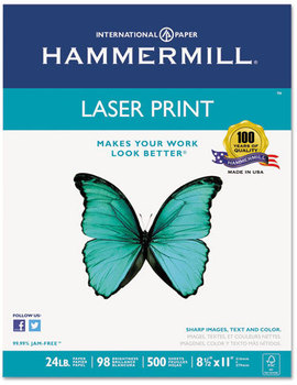 Hammermill® Laser Print Office Paper,  98 Brightness, 24lb, 8-1/2 x 11, White, 500 Sheets/Rm