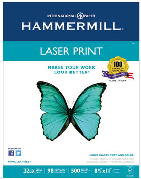 Hammermill® Laser Print Office Paper,  98 Brightness, 32lb, 8-1/2 x 11, White, 500 Sheets/RM