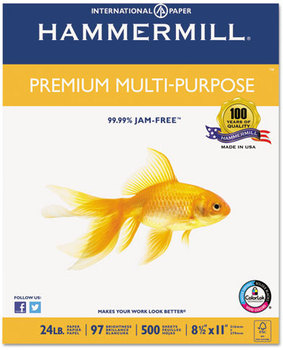 Hammermill® Premium Multipurpose Paper,  24-lb., 8-1/2 x 11, White, 2500/Carton
