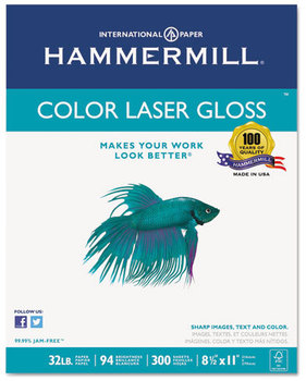 Hammermill® Color Laser Gloss Paper,  94 Brightness, 32lb, 8-1/2 x 11, White, 300 Sheets/Pack