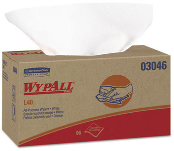 WypAll* L40 Wipers,  10 4/5 x 10, POP-UP Box, White, 90/Box, 9 Boxes/Carton