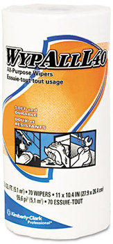 WypAll* L40 All-Purpose Cloth-Like Wipers in Regular Size Roll,  10 2/5 x 11, White, 70/Roll, 24 Rolls/Carton