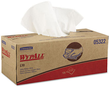 WypAll* L10 Utility Wipes,  Box, 12 x 10 1/4, White, 125/Box, 18 Boxes/Carton
