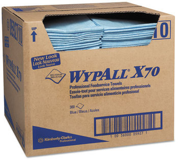 WypAll* X70 Foodservice Towels,  1/4-Fold, 12 1/2 x 23 1/2, Blue, 300/Carton