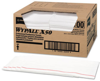 WypAll* X50 Wipers,  23 1/2 x 12 1/2, White, 200/Carton