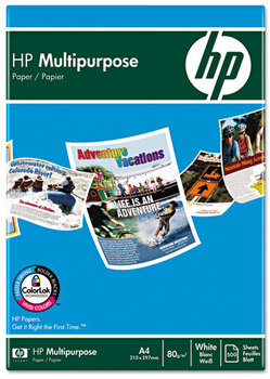 HP Multipurpose Ultra White Paper,  White, 96 Bright, 20 lb, Letter, 5000 Sheets/Carton