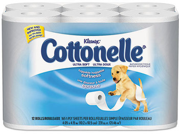 Cottonelle® Ultra Soft Bath Tissue,  1-Ply, 165 Sheets/Roll, 12/Pack, 48/Case
