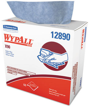 WypAll* X90 Cloths,  Pop-Up Box, 8 3/10 x 16 4/5, Denim Blue, 68/Box, 5 Boxes/Carton