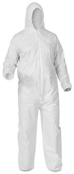 KleenGuard™ A35 Disposable Liquid and Particle Protection Coveralls with Hood, Elastic Wrists and Ankles, and Zipper Front. Size X-Large. White. 25/Carton.