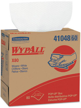 WypAll* X80 Wipers,  9 1/10 x 16 4/5, White, 80/POP-UP Box, 5 Boxes/Carton