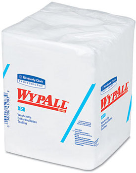 WypAll* X60 Washcloths,  12 1/2 x 10, White, 70/Pack, 8 Packs/Carton