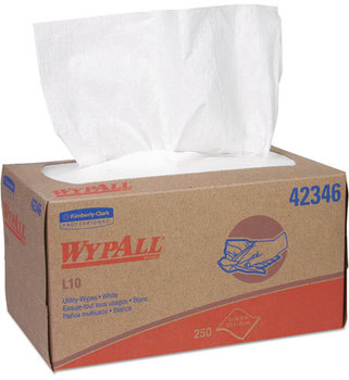 WypAll* L10 Utility Wipes,  10 1/4 x 9, White, 250/Box