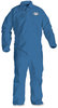 A Picture of product KCC-45003 KleenGuard™ A60 Bloodborne Pathogen & Chemical Splash Protection Coveralls with Elastic Wrists, Ankles, & Back, and Zipper Front. Size Large. Blue. 24/Carton.