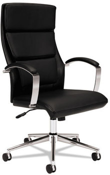 basyx® VL105 Executive High-Back Leather Chair,  Black Leather