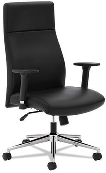 HON® Define™ Executive High-Back Leather Chair Supports 250 lb, 17" to 21" Seat Height, Black Seat/Back, Polished Chrome Base